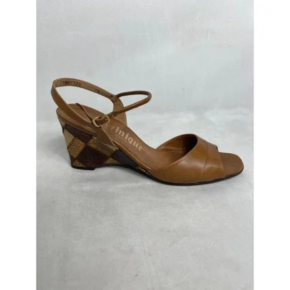 Vintage Snake Skin Size 6 Martinique Wedges Leather Brown Open Toe Spain Women's - Picture 2 of 12